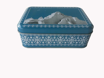 China Recipiente azul da lata do metal do biscoito, caixa quadrada Eco-amigável da lata fornecedor