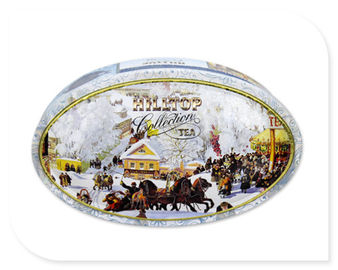 China Cartucho oval da lata do chá com a cópia feita sob encomenda da caixa dourada interna do metal da cor aceitada fornecedor